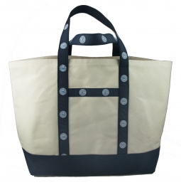 Clearwater Swim Club Tote with Navy Bottom and Custom Ribbon on Handles and in-between